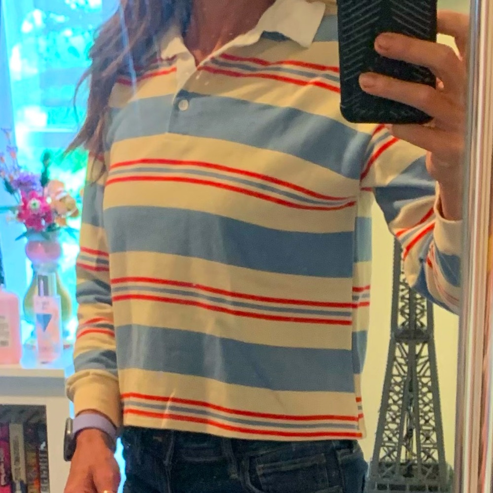Croped long sleeve striped polo
